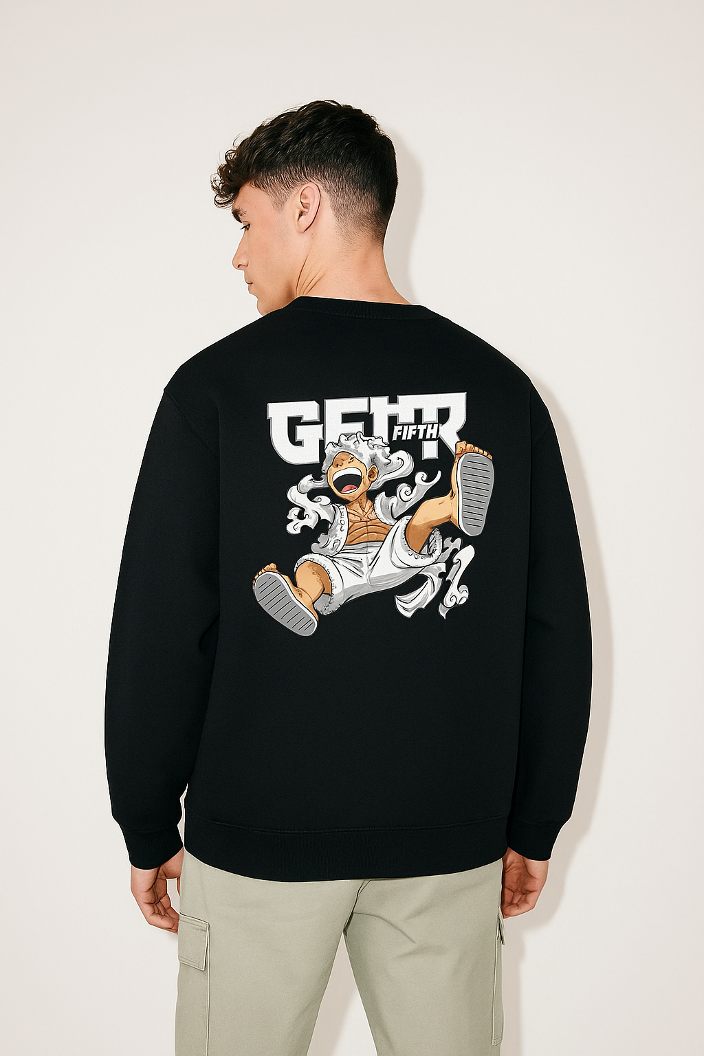 Men One Piece Luffy Gear 5 Anime Printed Cotton Sweatshirt